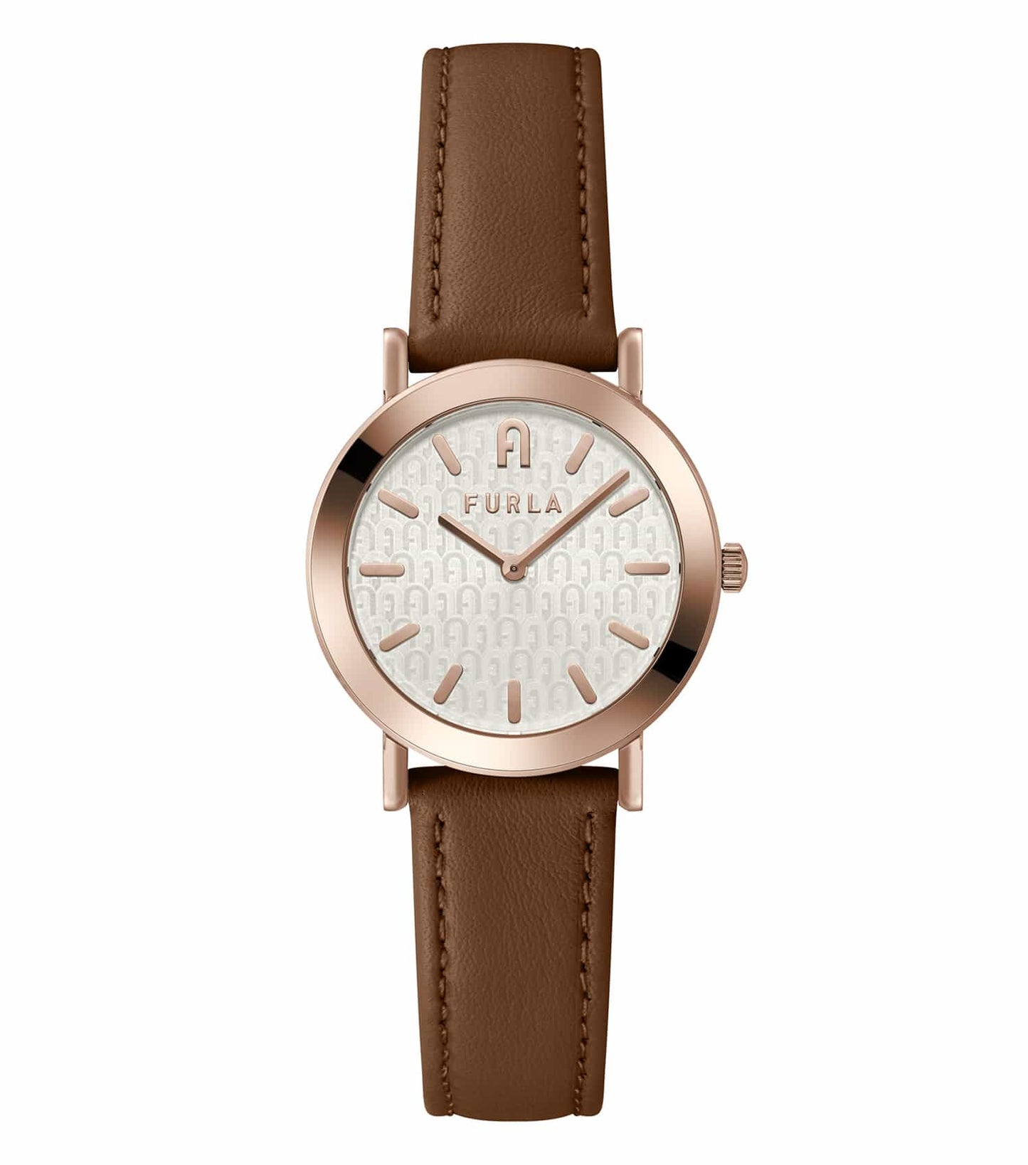 Sophisticated Furla watch featuring a sleek minimal black design, elegantly displayed at a 45-degree angle, highlighting modernity.