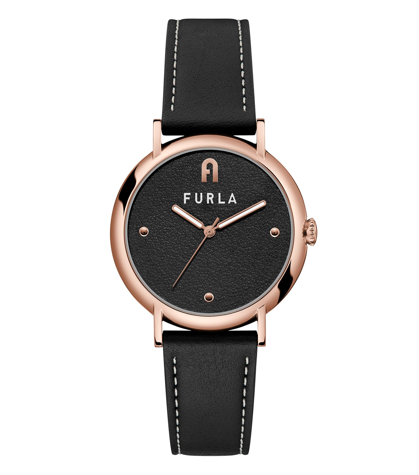 Furla Quartz Watch in a soft peach hue, showcasing a minimalist round face and sleek strap, angled front view, exuding elegance.