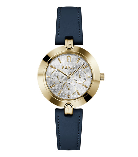 Furla watch WW00030001L2 in vibrant red color, captured at a 45-degree angle, highlighting its elegant round dial and sleek design.