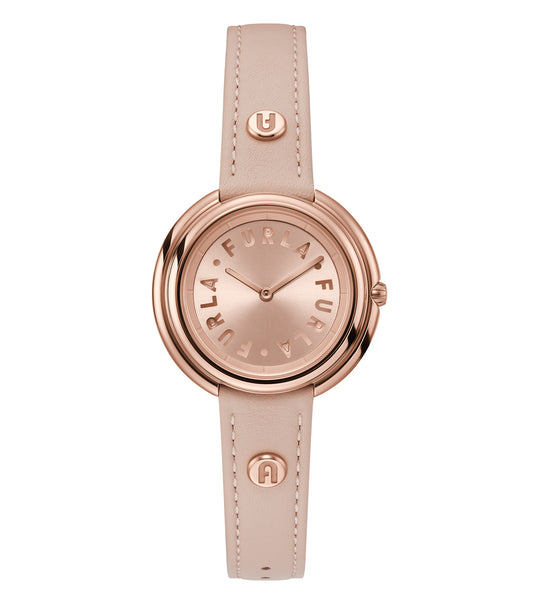 Elegant Furla watch featuring a one-tone, minimalist design, captured at a front angle, showcases luxury and sleek sophistication.