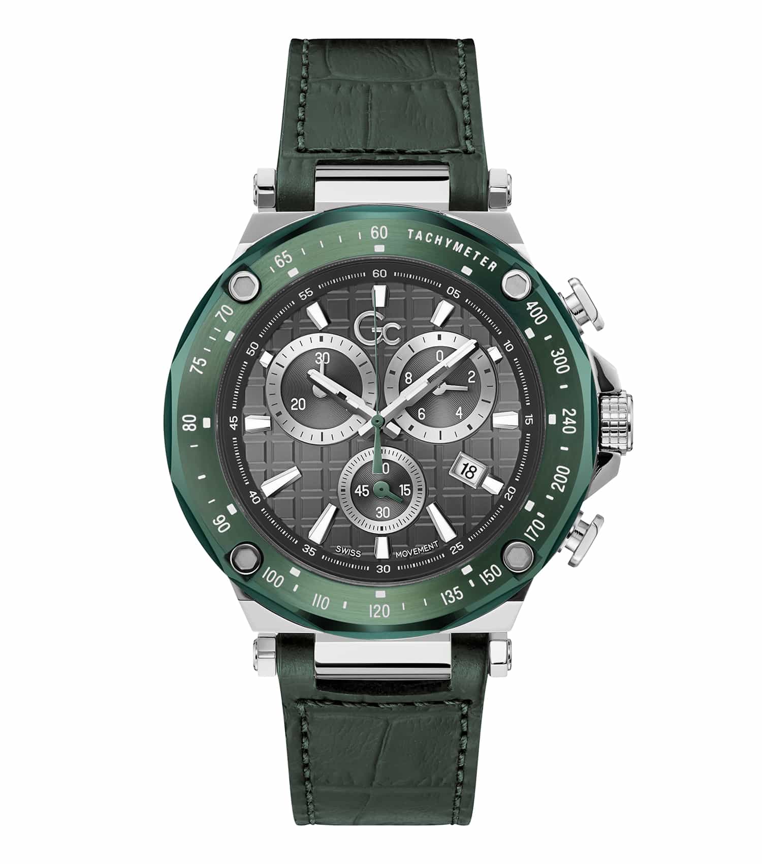GC brand men’s watch with None color dial, gold accents, and hexagonal 45-degree angle view, exuding elegance and sophistication.