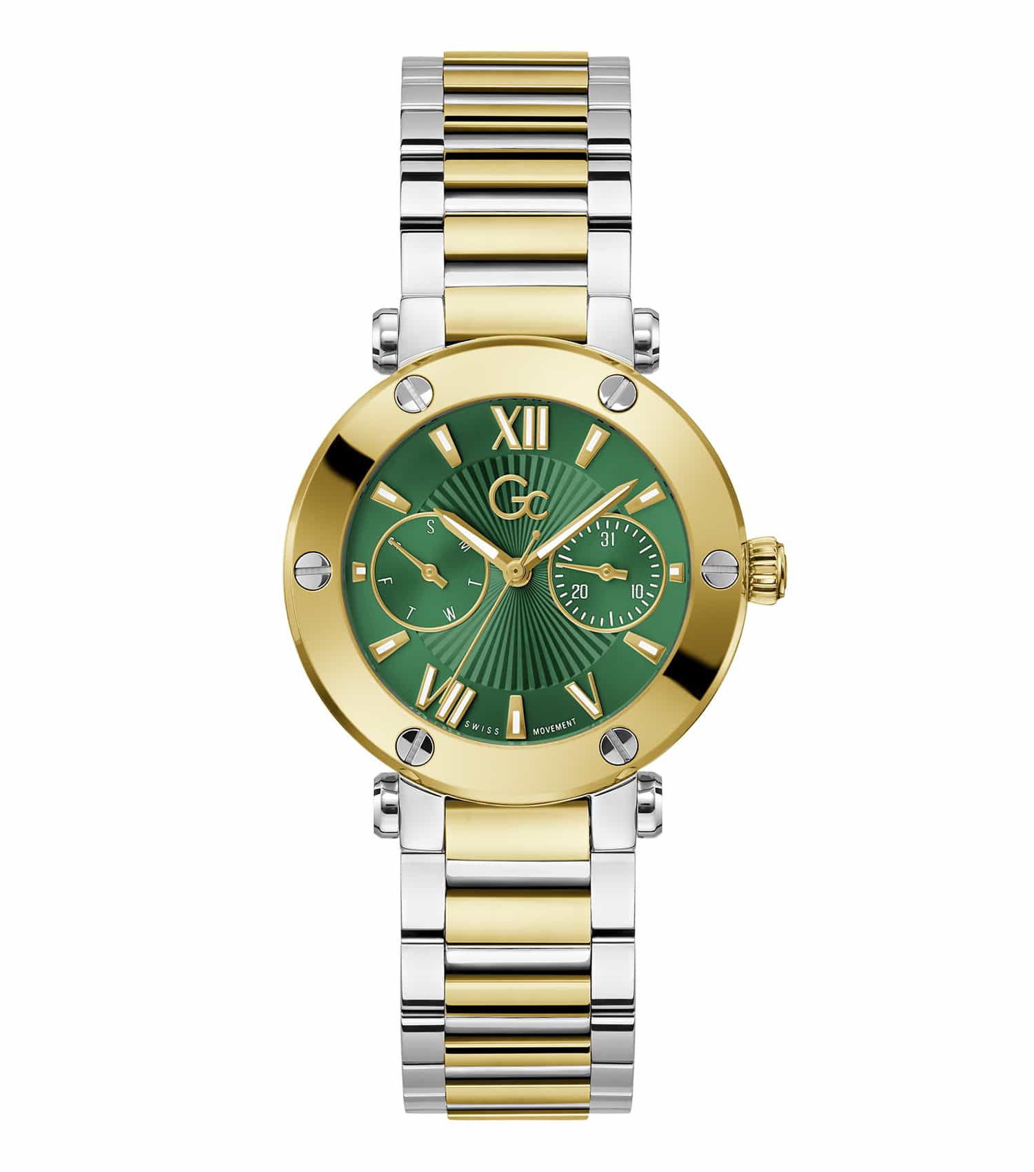 Passionate about watchmaking, the GC quartz watch in a chic color shines with elegance at a precise 36-degree angle.