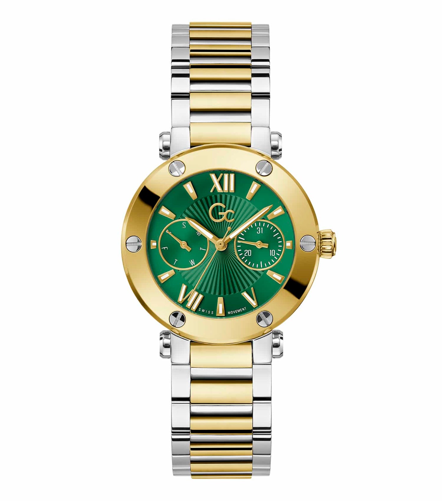 Passionate about watchmaking, the GC quartz watch in a chic color shines with elegance at a precise 36-degree angle.