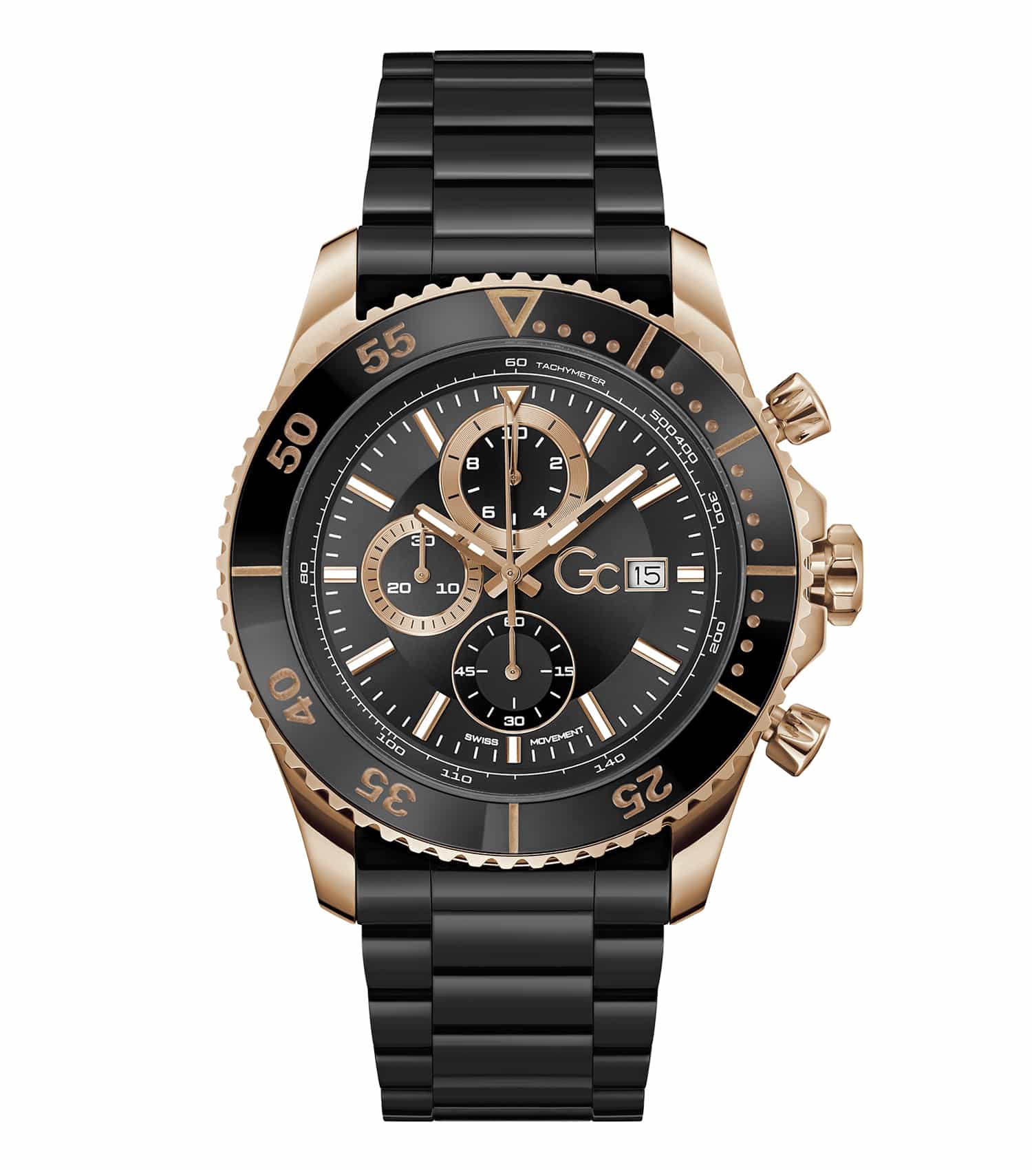 Elegant brown-toned GC watch with a metallic finish, viewed at a 45-degree angle, highlighting its sophisticated design and brand excellence.