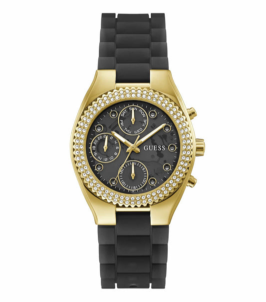 GUESS Watch in Jelly Quartz color, elegantly displayed at a 45-degree angle, showcasing its chic and modern design details.
