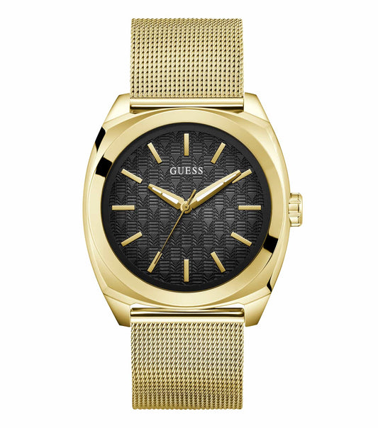 GUESS Quartz Watch in Gold Color Displayed at a 45-Degree Angle, Showcasing Elegant Design and Sophisticated Craftsmanship
