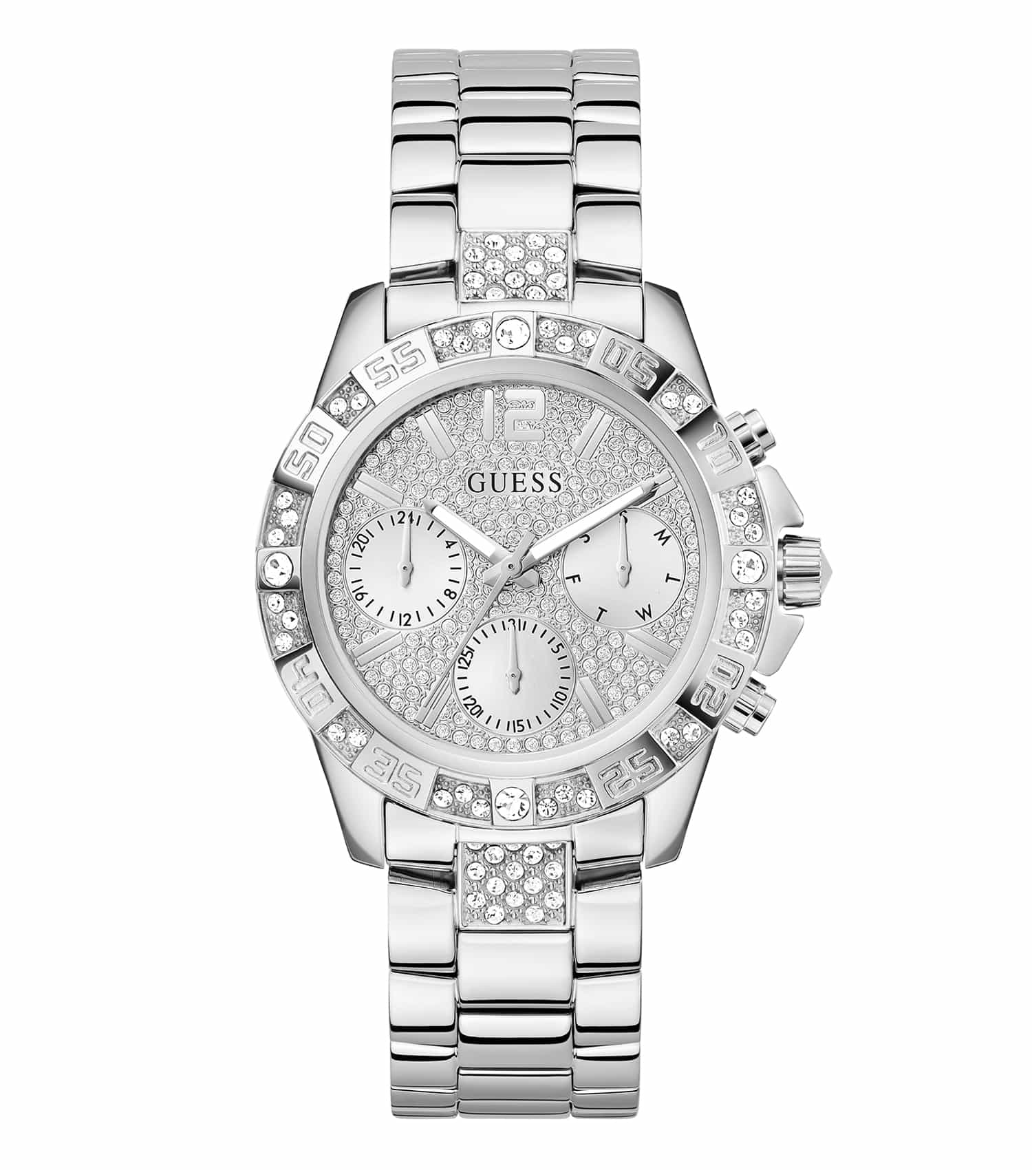 Elegant Guess watch with minimalist design, featuring a none-colored face, visible from a side angle, showcasing timeless appeal.