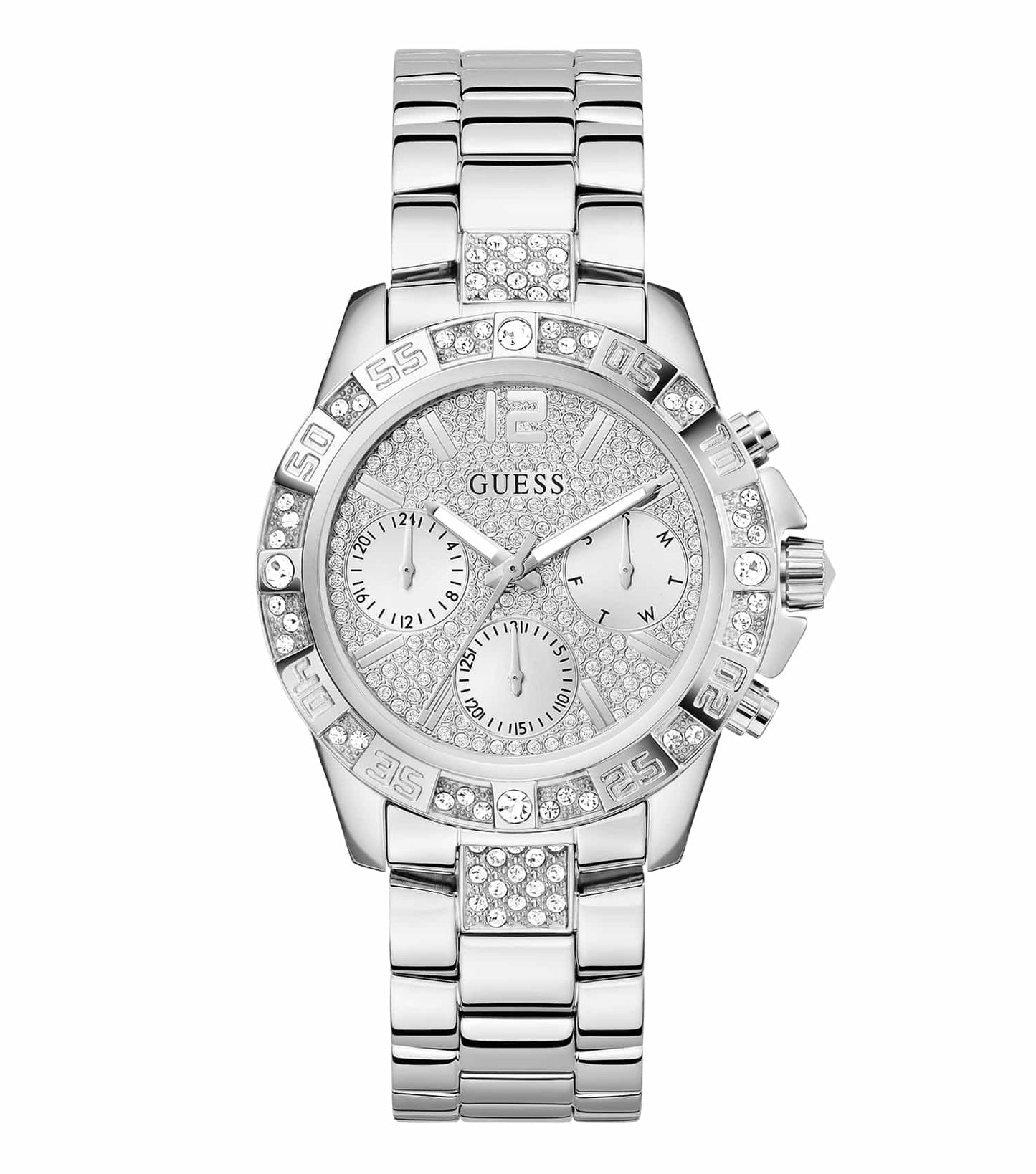 Elegant Guess watch with minimalist design, featuring a none-colored face, visible from a side angle, showcasing timeless appeal.
