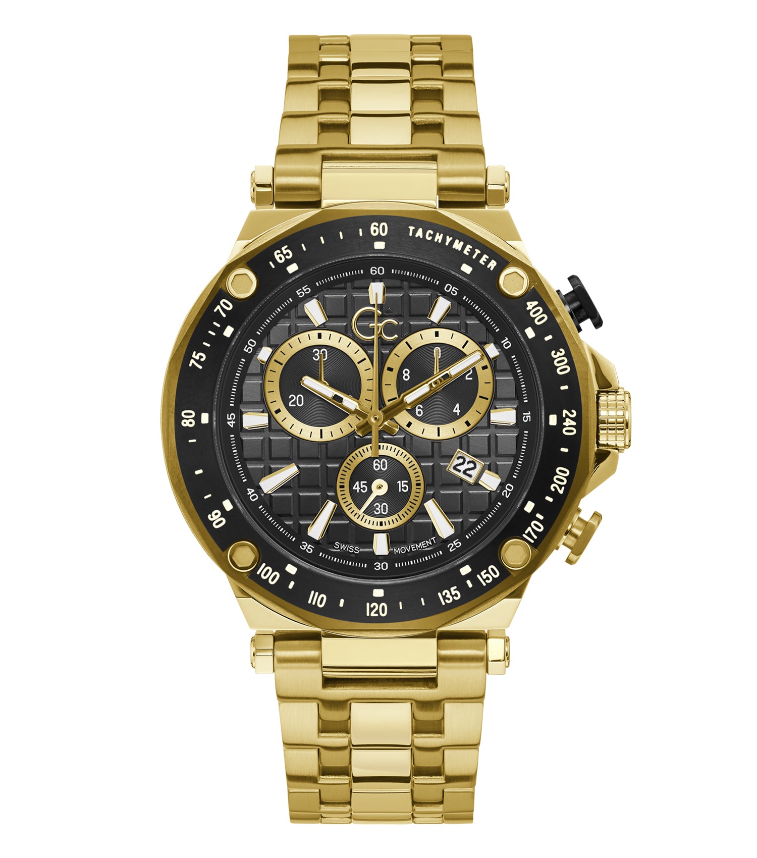 Gc watch in sophisticated quartz color; angled view showcasing detailed face design, elegant strap, and intricate craftsmanship.