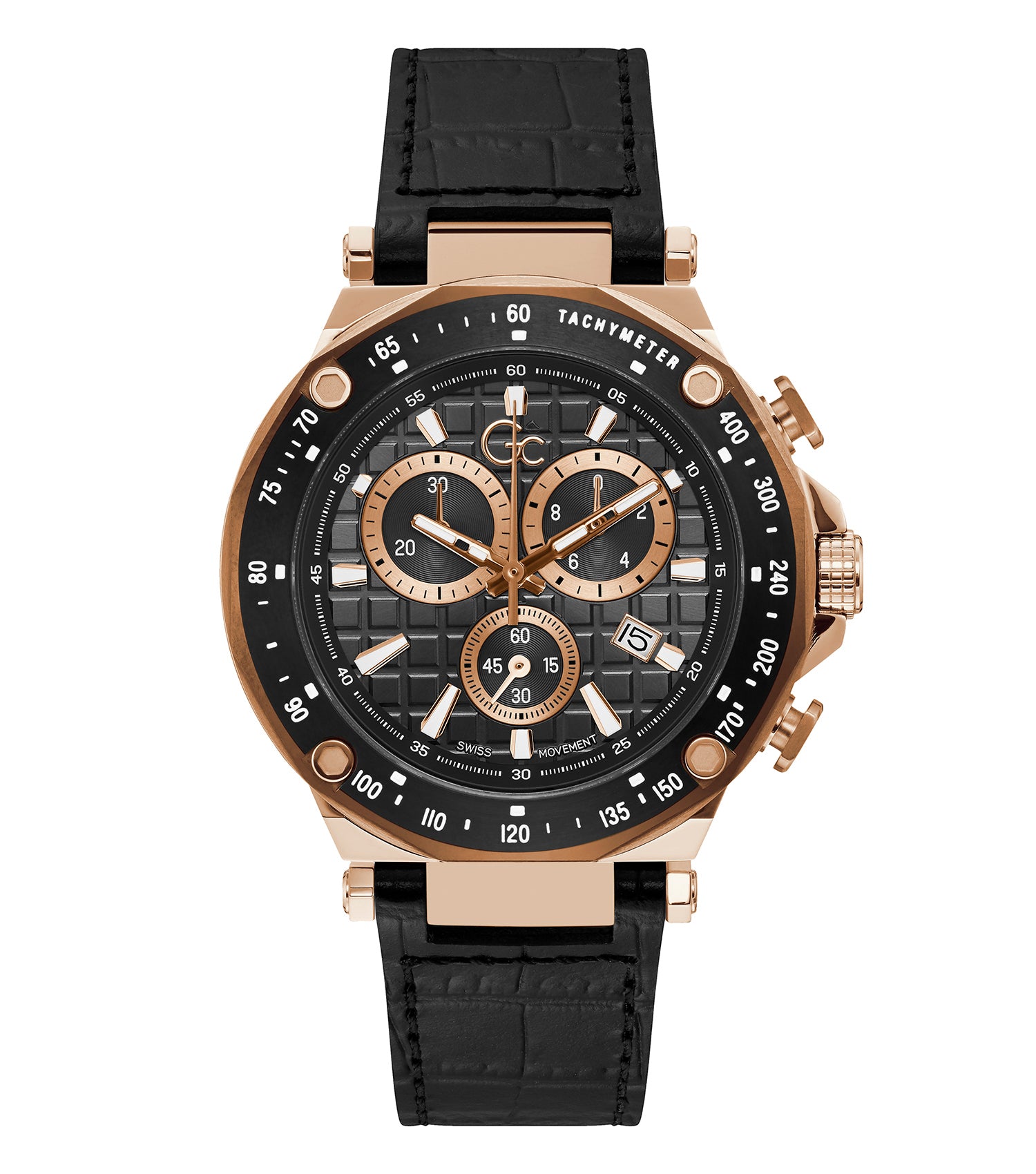 GC brand watch in a None color, showcasing a sophisticated round face with metal strap, captured at a 45-degree angle.