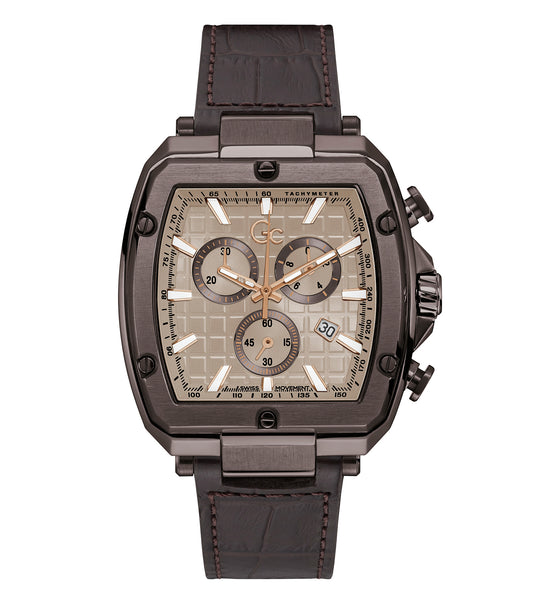 Gc watch in spirit color, showcasing intricate detailing and stylish design, angled slightly facing right for an elegant view.