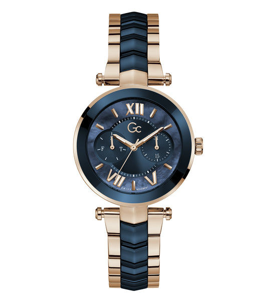 Gc luxury watch in Illusion color, angled from the front, with stylish bracelet and elegant dial, showcasing premium Swiss craftsmanship.