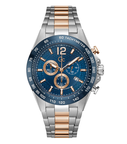 Gc watch in audacious gold with easygoing flow, showcasing bold design at an oblique angle, highlighting craftsmanship.