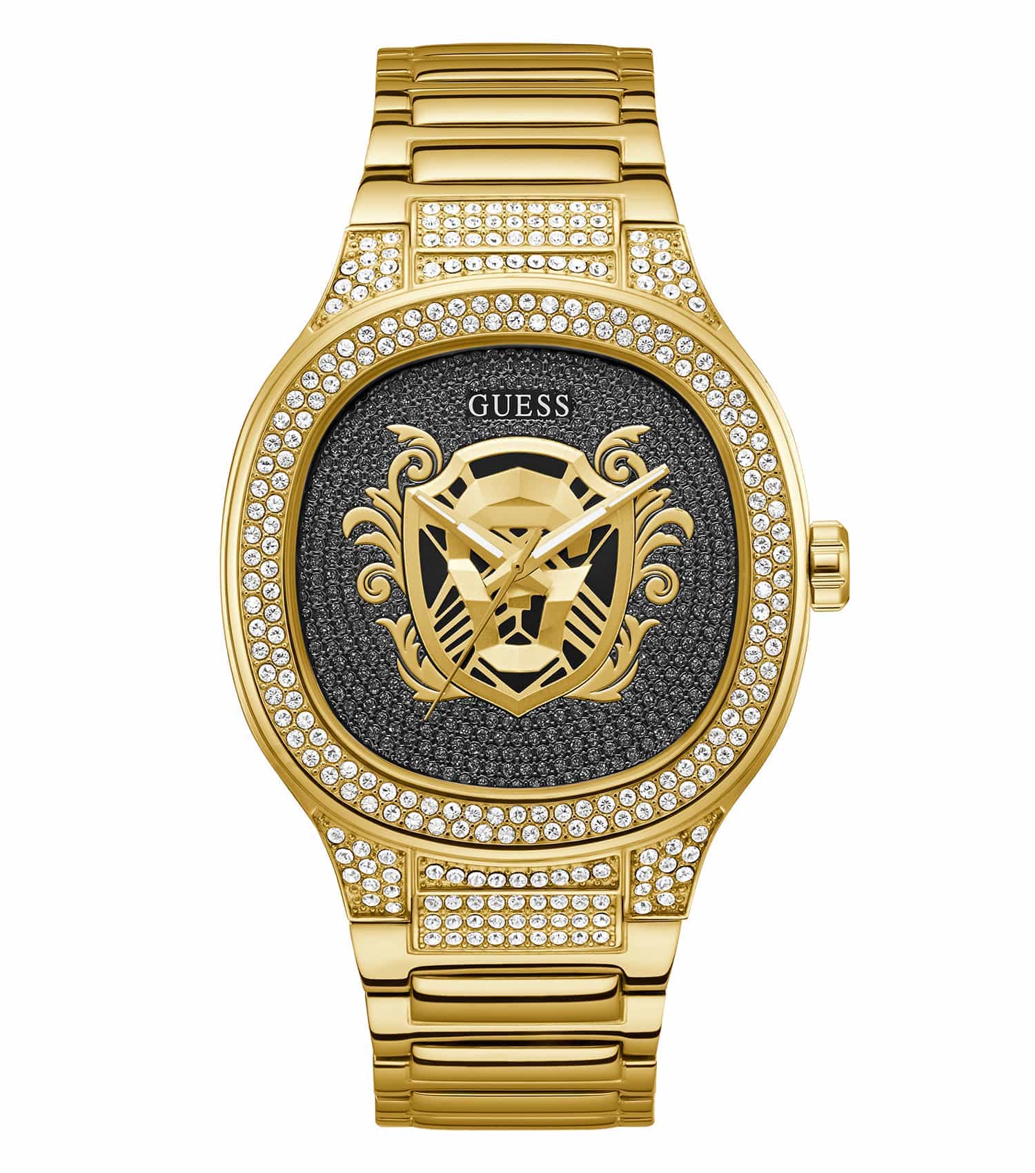 Passionate Guess watch in quartz black color, showcasing its elegant face and detailing, angled slightly to the left.