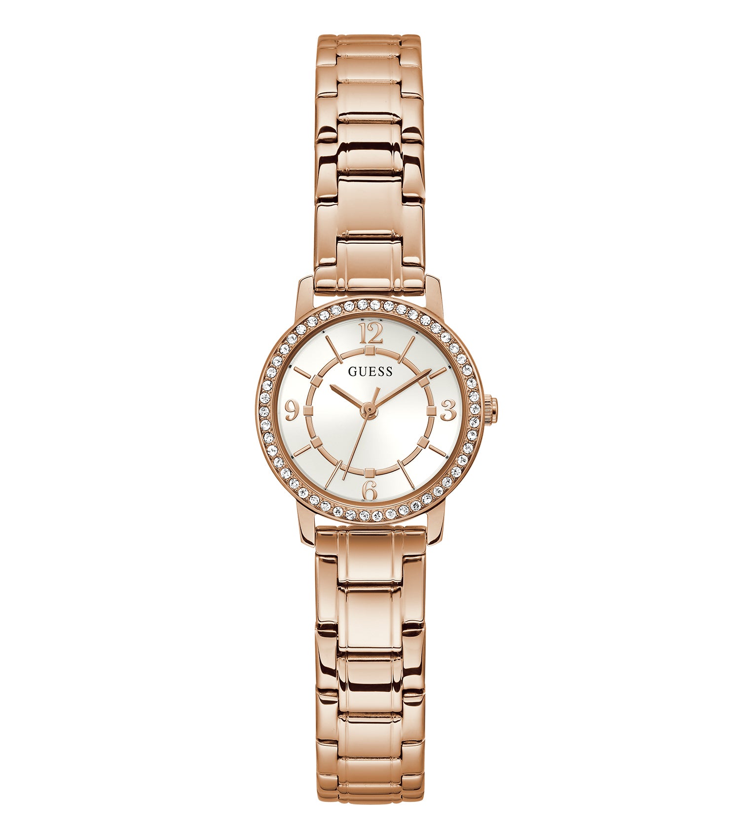 Guess watch GW0468L3 in quartz color, front angle view, elegant leather strap and striking minimalist dial design.