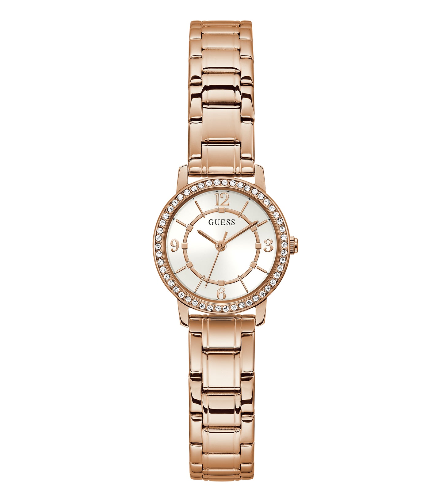 Guess watch GW0468L3 in quartz color, front angle view, elegant leather strap and striking minimalist dial design.
