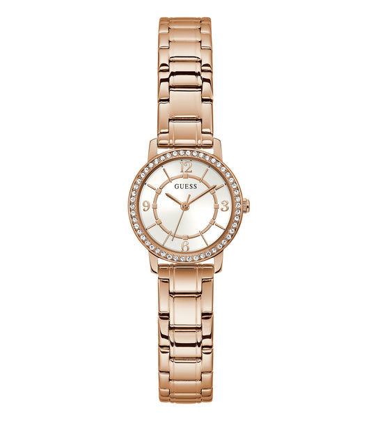 Guess watch GW0468L3 in quartz color, front angle view, elegant leather strap and striking minimalist dial design.