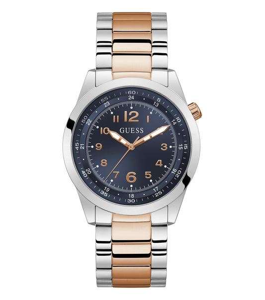 Passionate about timepieces: Guess watch in sleek gold, angled to showcase its elegant face and intricate detailing.