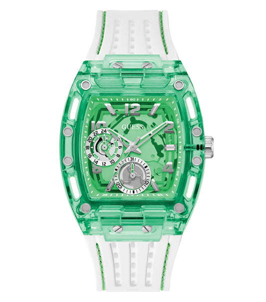 Guess watch in quartz color featuring a sleek, contemporary design, captured at a slight angle to showcase its elegant and refined details.