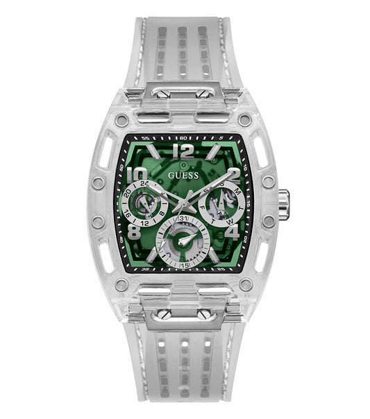 Guess watch model GW0499G8 in a quartz color, captured at a 45-degree angle, showcasing its sleek design and intricate details.