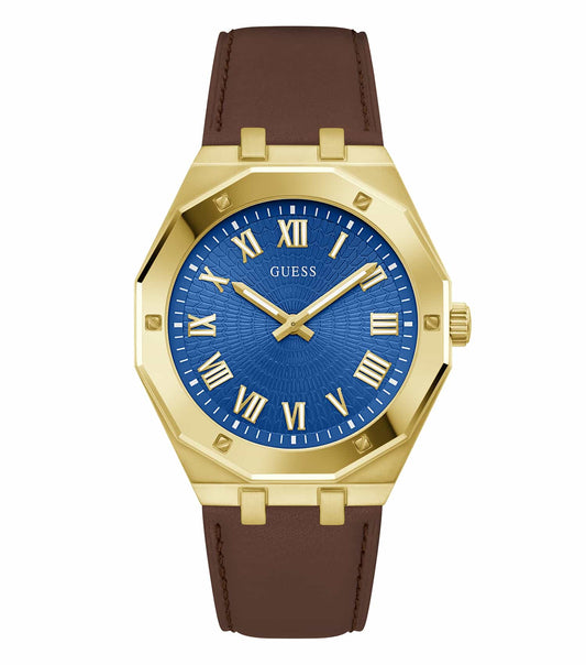 Elegant Guess watch in Quartz color, showcasing a classic round dial at a 42-degree angle, perfect for stylish timepiece enthusiasts.