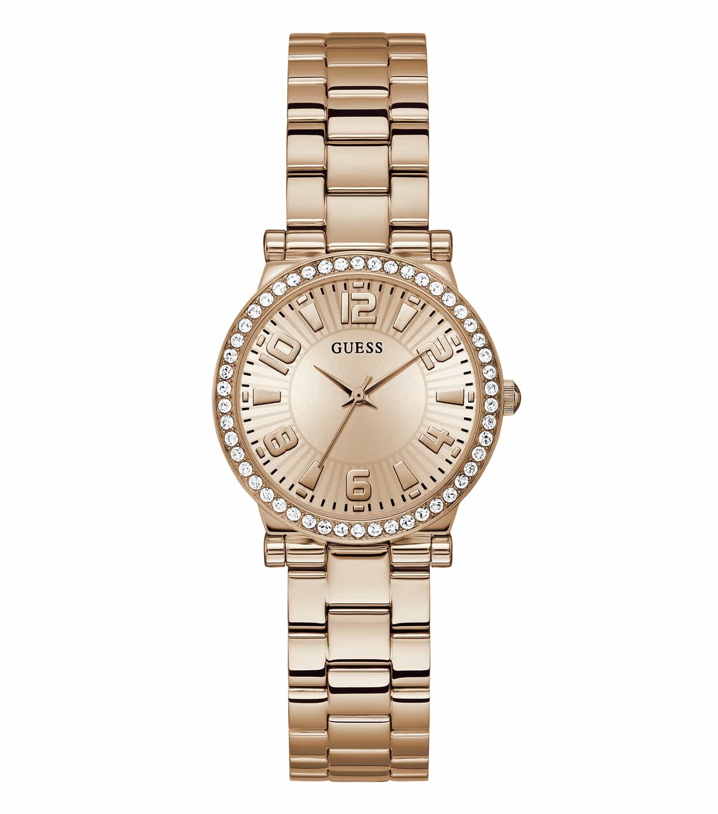 PASSIONATE Guess watch in stunning fawn color with leather strap, showcased at a sleek 45-degree angle for a stylish look