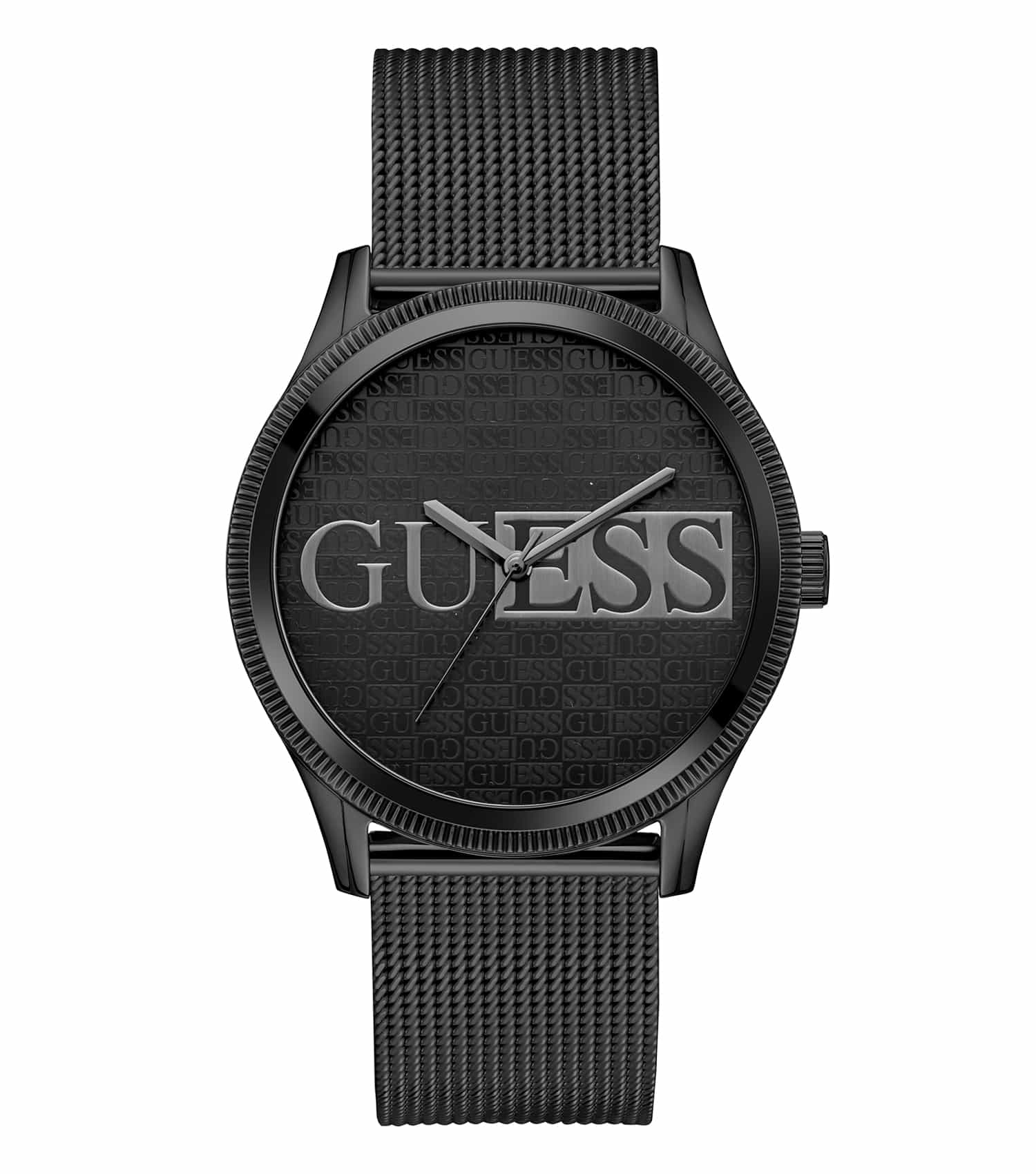 Sophisticated Guess watch in quartz color, showcasing sleek design from a top front angle, emphasizing its luxurious allure.