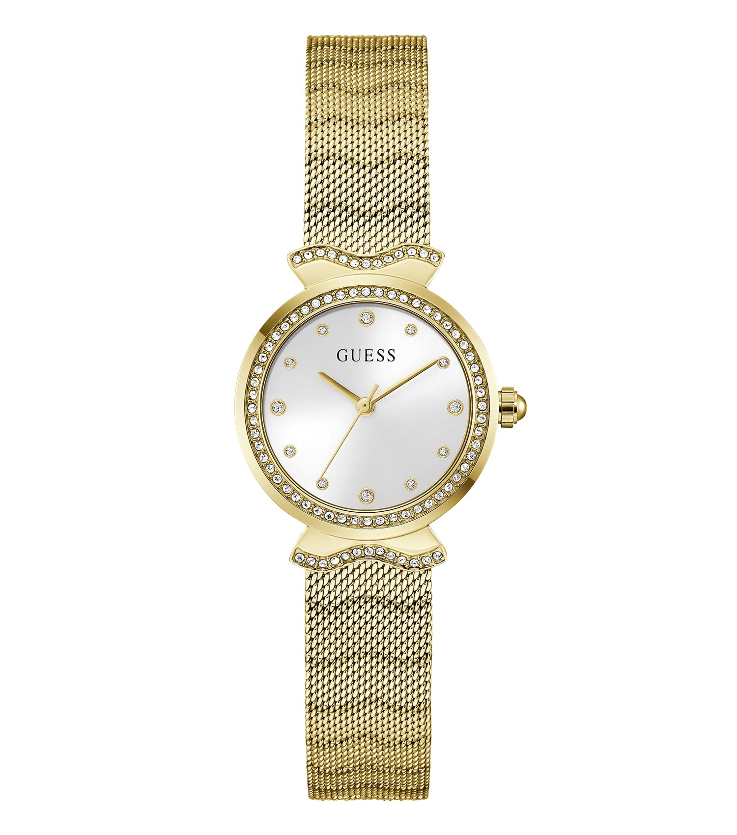 Guess Gold-Tone Watch GW0866L2 with Crystal Accents, Front Angle View Showcasing Luxurious Elegance and Intricate Detail