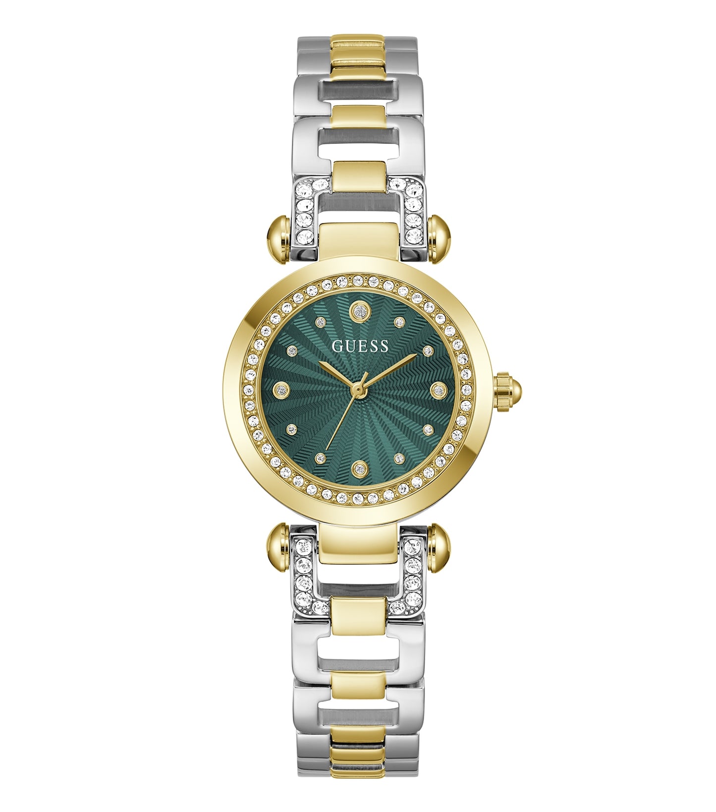 Elegant Guess watch in ginger color with a stylish round dial, showcasing a side angle for a detailed view.