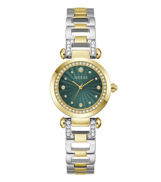 Elegant Guess watch in ginger color with a stylish round dial, showcasing a side angle for a detailed view.