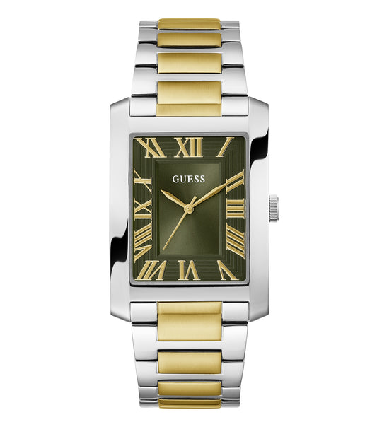 Guess watch, quartz color, front angle, gleaming silver-tone stainless steel bracelet, sophisticated dial, passion for timeless elegance.