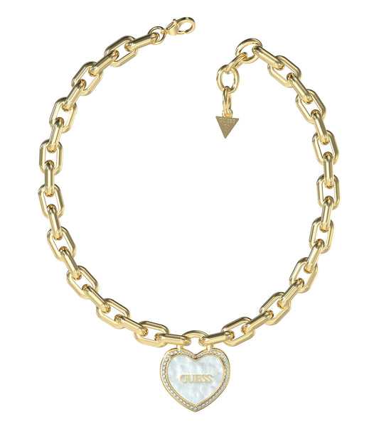 Women Guess Id Necklace Gold Steel
