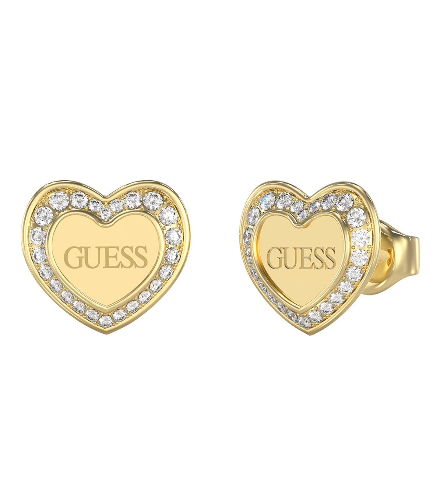 Gold Guess Jewellery earrings with intricate detailing, one-size, side angle, showcasing elegant craftsmanship and luxurious appeal.