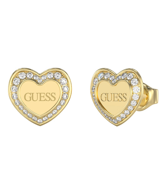 Gold Guess Jewellery earrings with intricate detailing, one-size, side angle, showcasing elegant craftsmanship and luxurious appeal.