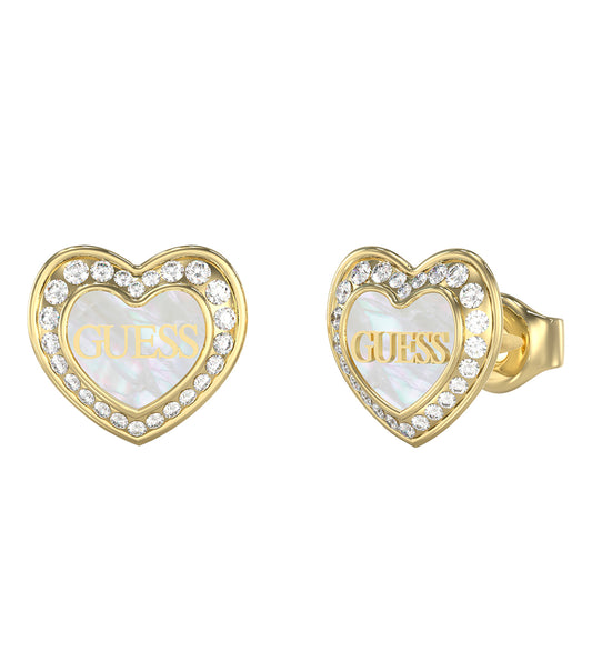 Guess Jewellery earrings in silver and gold colors, angled to highlight the intricate design and elegance of each piece.