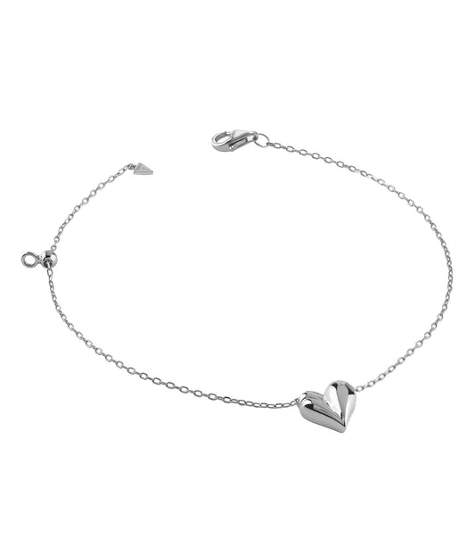 Guess Jewellery bracelet in silver, elegantly showcased flat on a white surface, highlighting its sleek design and intricate details.