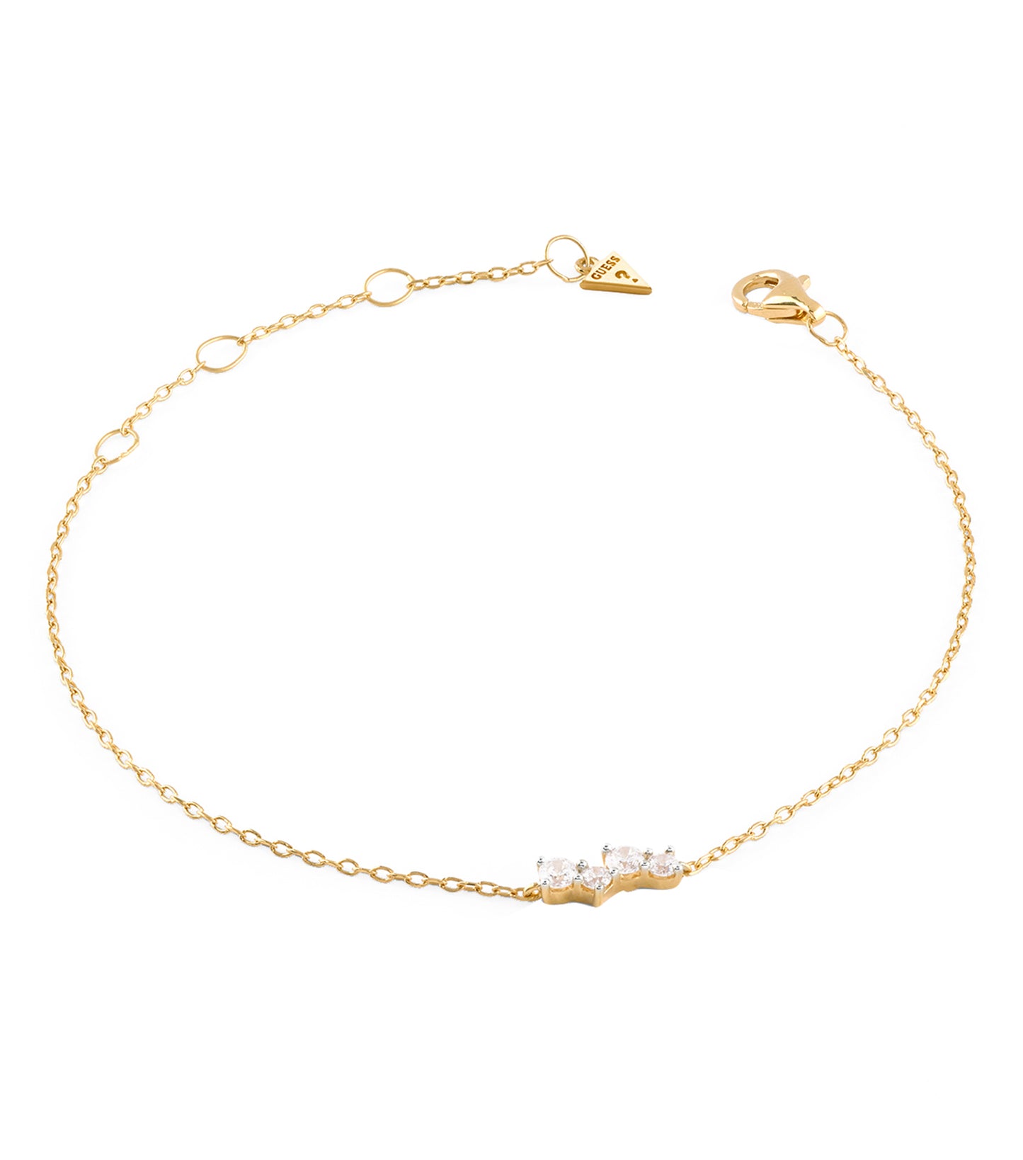 Elegant Guess Jewellery gold-colored ID bracelet showcasing a polished finish from a side angle against a white backdrop.