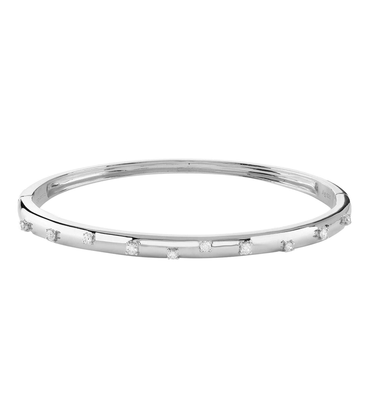 Sleek silver Guess Jewellery bracelet featuring a minimalist design, displayed at a front angle against a white backdrop.