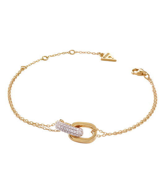 Guess Jewellery gold bracelet, elegant side angle, showcasing intricate design; capturing luxury and timeless style.