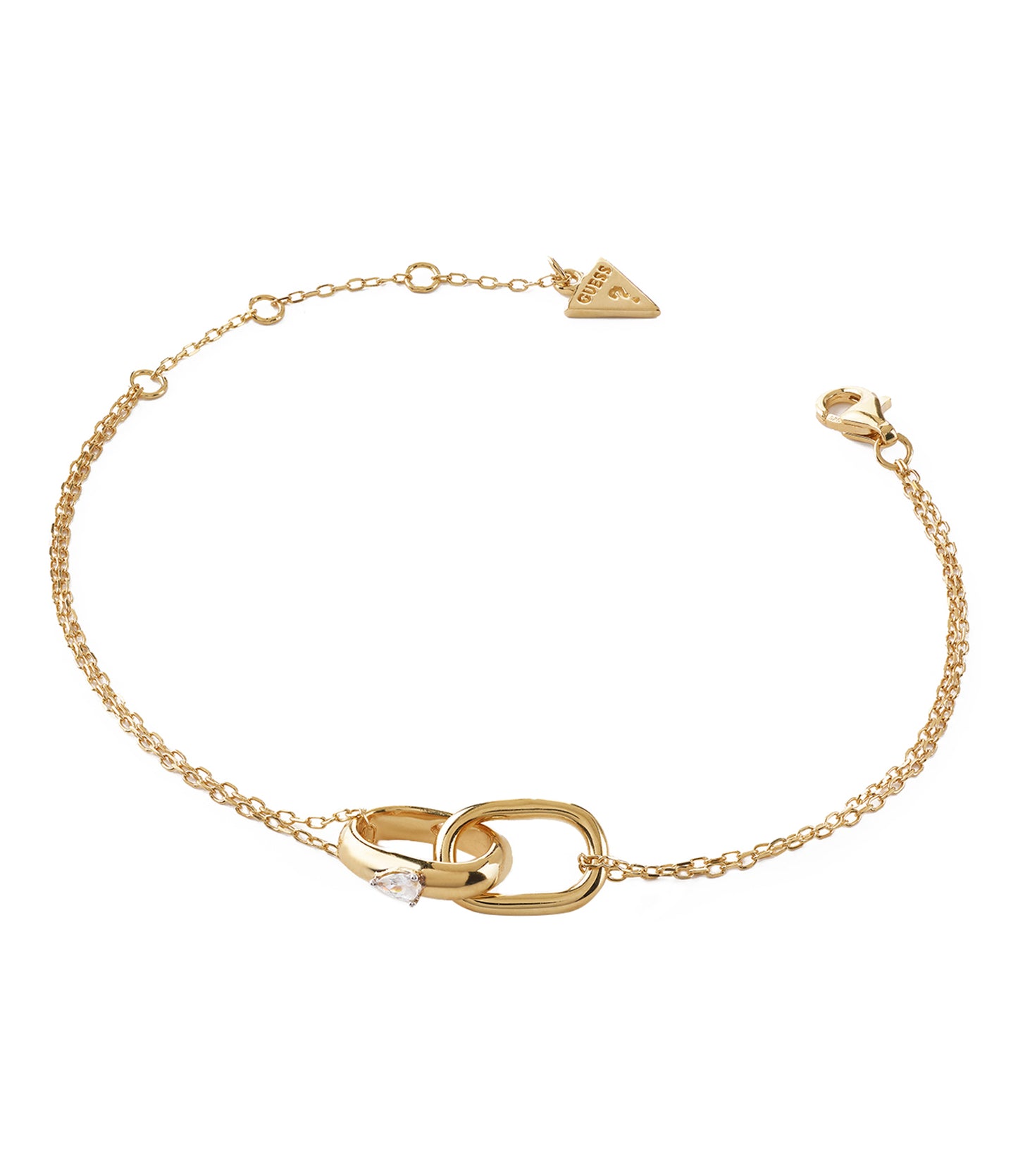 Gold Guess Jewellery bracelet showcased at a three-quarter angle, exuding elegance with its shiny metallic finish and sleek design.