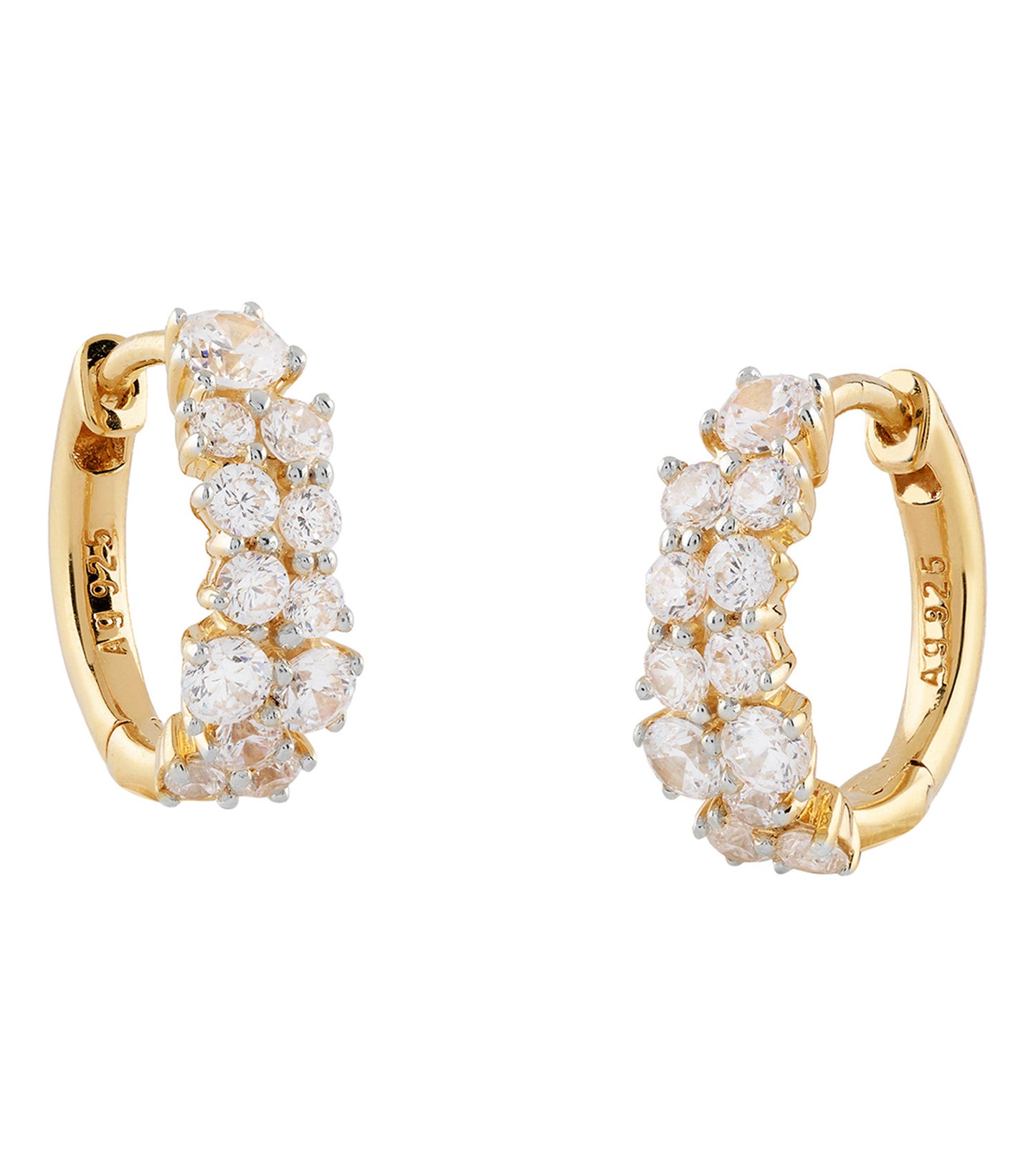 Gold-colored Guess Jewellery earrings, front-facing view; elegant design shines with sophistication; ideal for trendsetters.