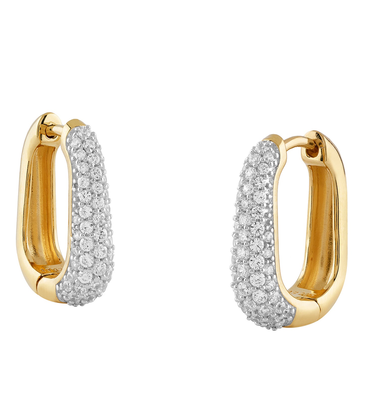 Gold-colored Guess Jewellery earrings, frontal angle, with intricate design detailing, showcasing elegance and style.