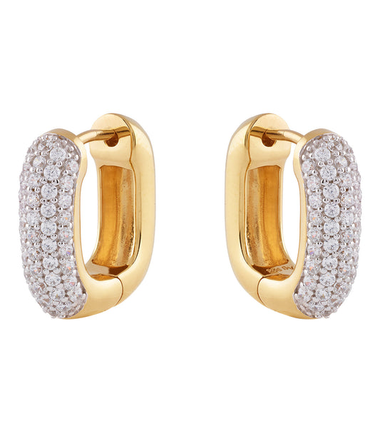 Gold-colored Guess Jewellery earrings displayed in a stylish frontal angle, showcasing elegant design and sophistication.