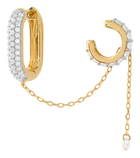 Guess Jewellery gold earrings at a tilted angle, showcasing intricate details and shimmering finish against a clean background.