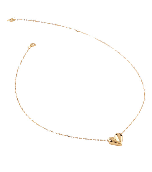 Gold Guess Jewellery necklace with elegant pendant, captured in a front-facing angle, showcasing the lustrous gold finish and intricate design.