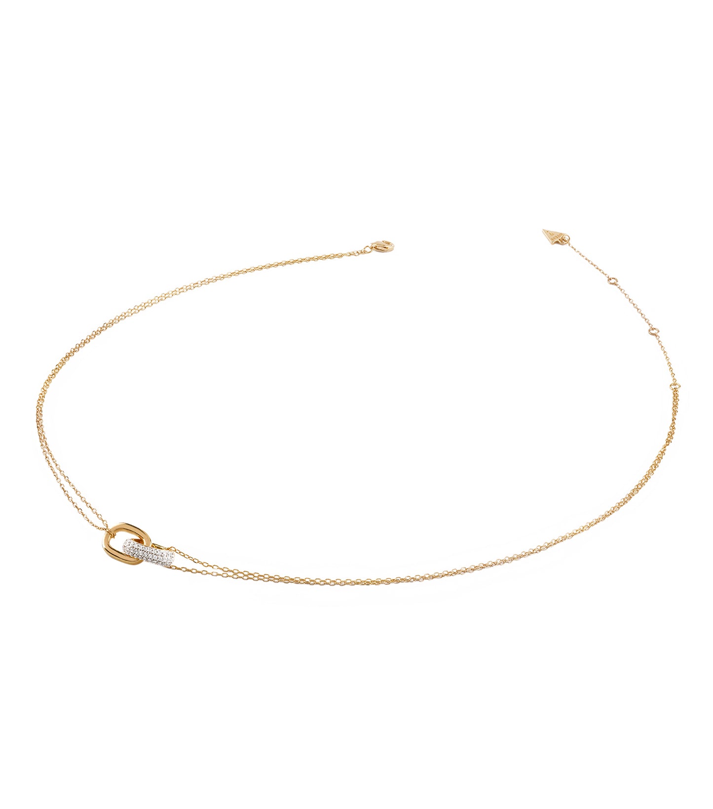 Guess Jewellery gold necklace displayed at the front angle, featuring an elegant link chain with a refined design.