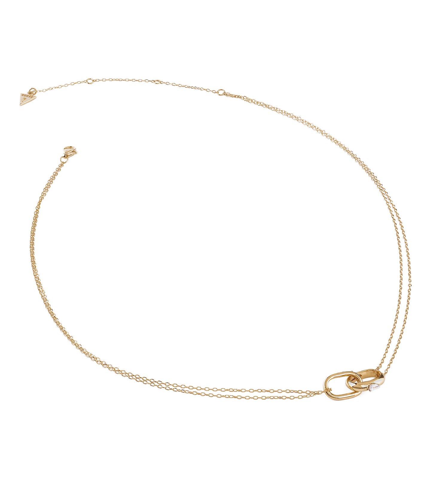 Elegant Guess Jewellery gold necklace in a frontal view, showcasing intricate chain links and a timeless design, perfect for any occasion.