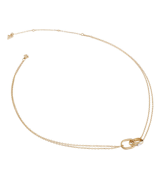 Elegant Guess Jewellery gold necklace in a frontal view, showcasing intricate chain links and a timeless design, perfect for any occasion.
