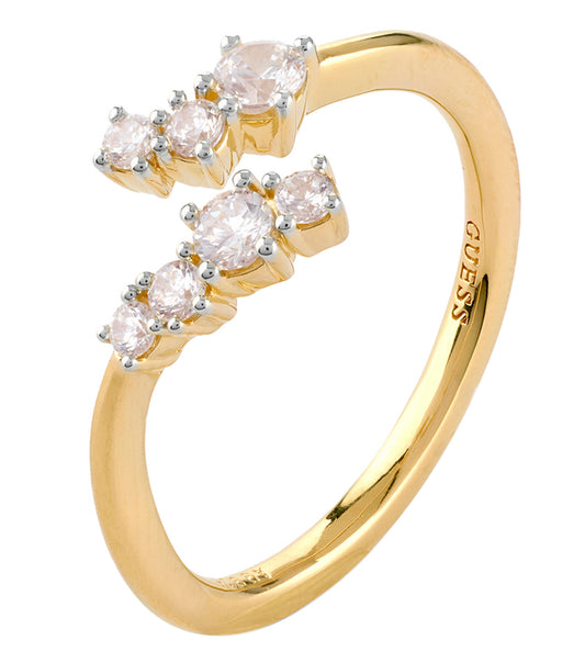 Gold-colored Guess Jewellery ring showcasing elegant craftsmanship, front angle view with intricate detailing suitable for fashion enthusiasts.