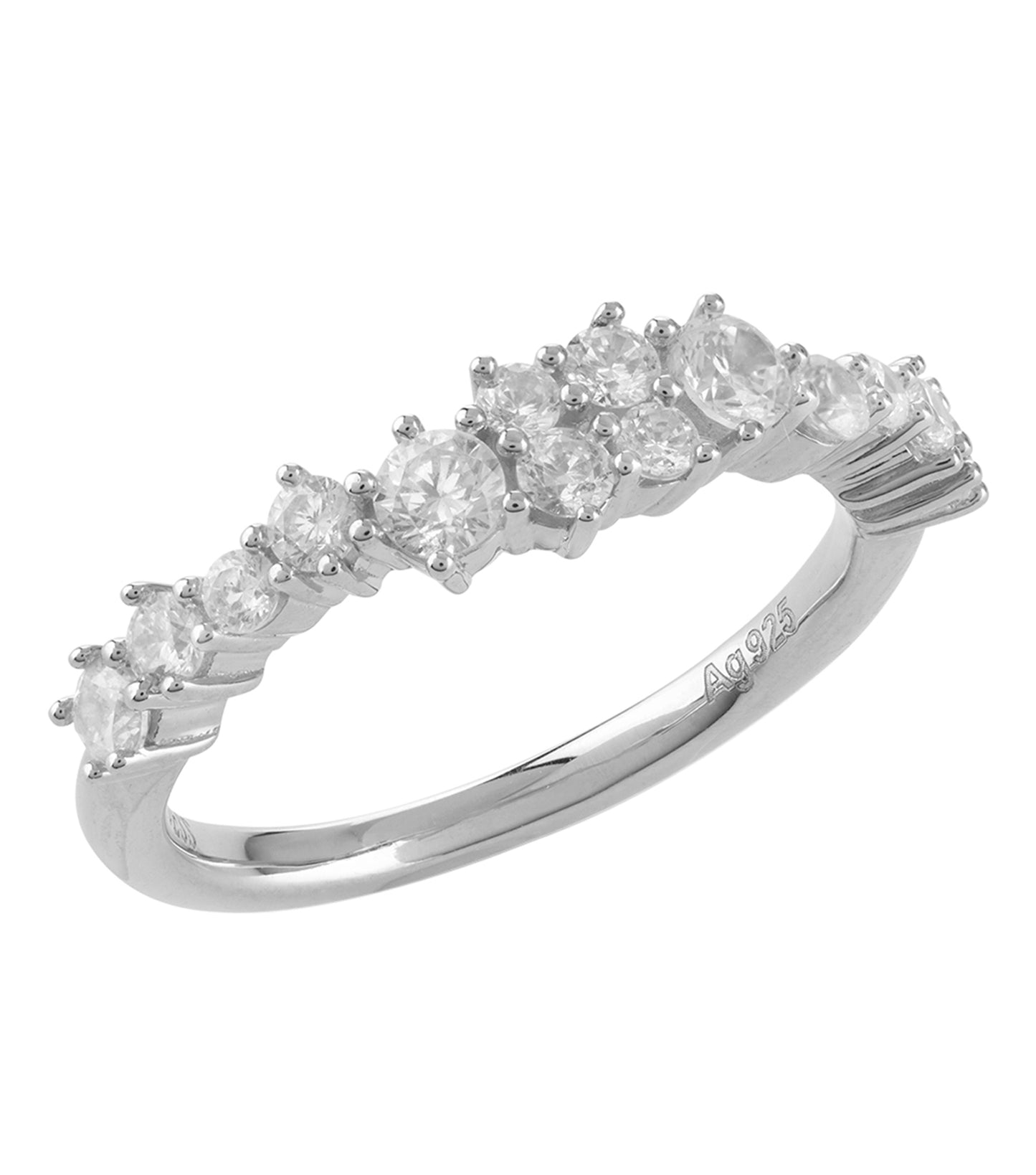 Silver Guess Jewellery ring in elegant design, side angle view, showcasing intricate details, polished finish, and brand emblem.